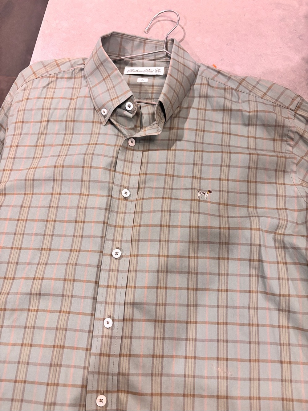Button-Down Plaid Casual Shirt - Light Green/Brown